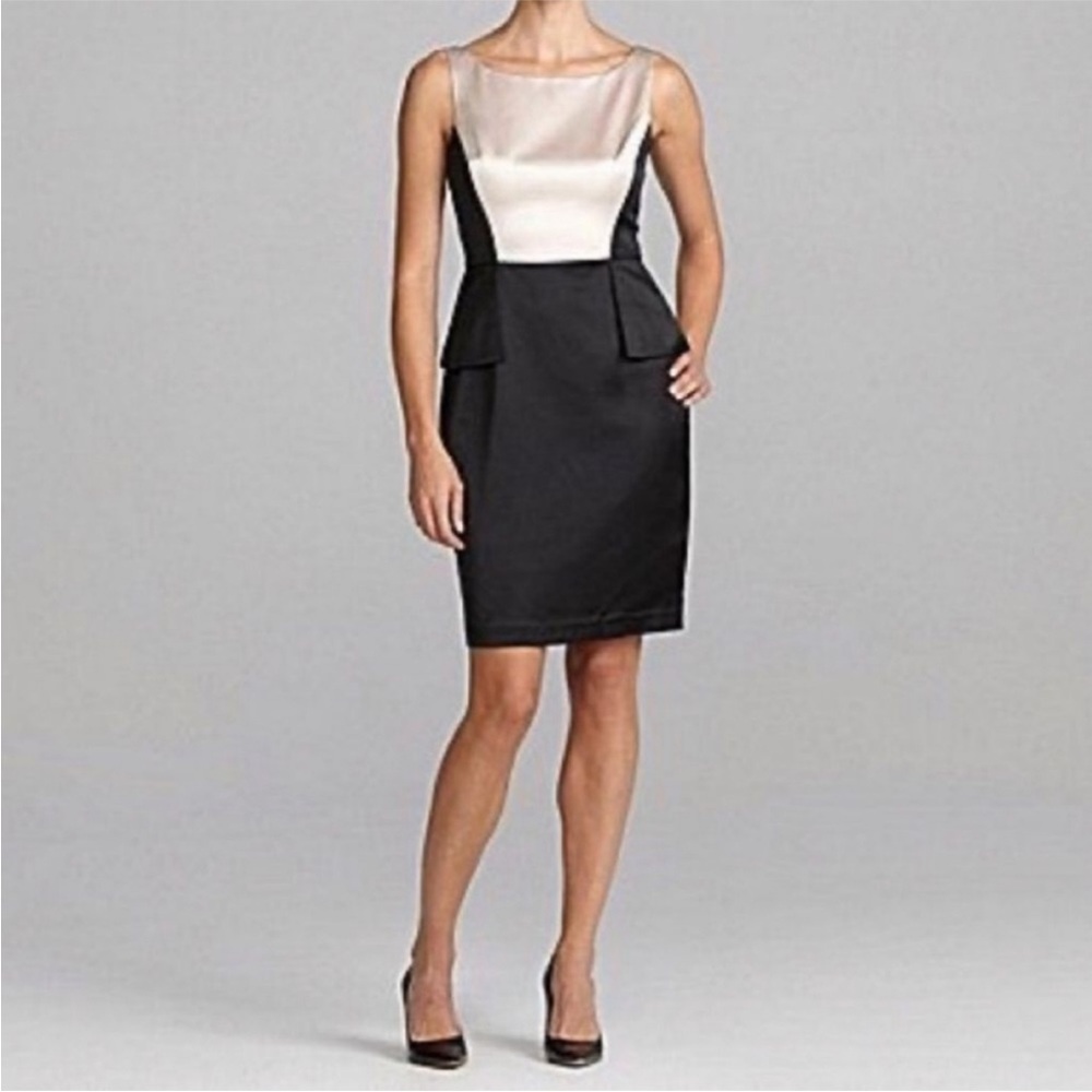 Maggy London Black and Cream Midi Dress